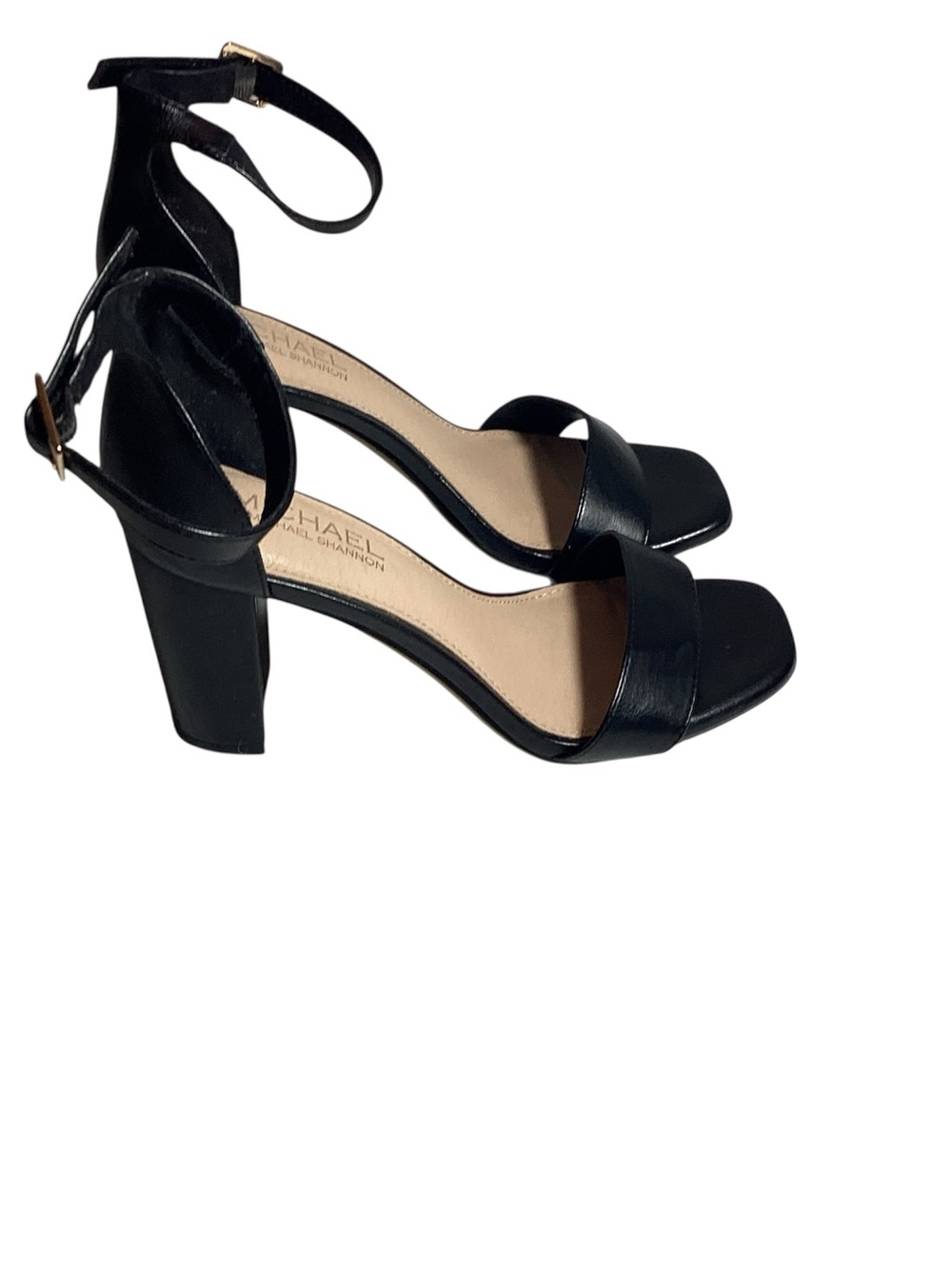 Michael Shannon Black Ankle-Strap Block Heel Sandals